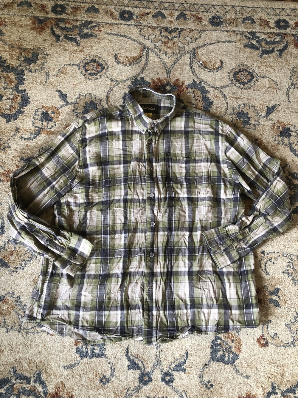 Cabela's Mens Button Down Shirt Green Plaid XXL